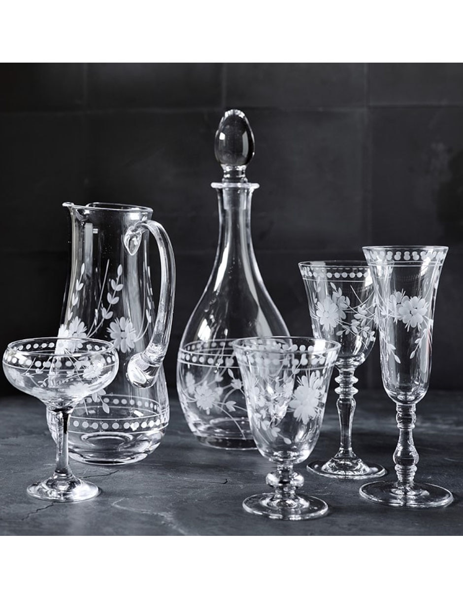 Copa para agua Vintage Etched de vidrio