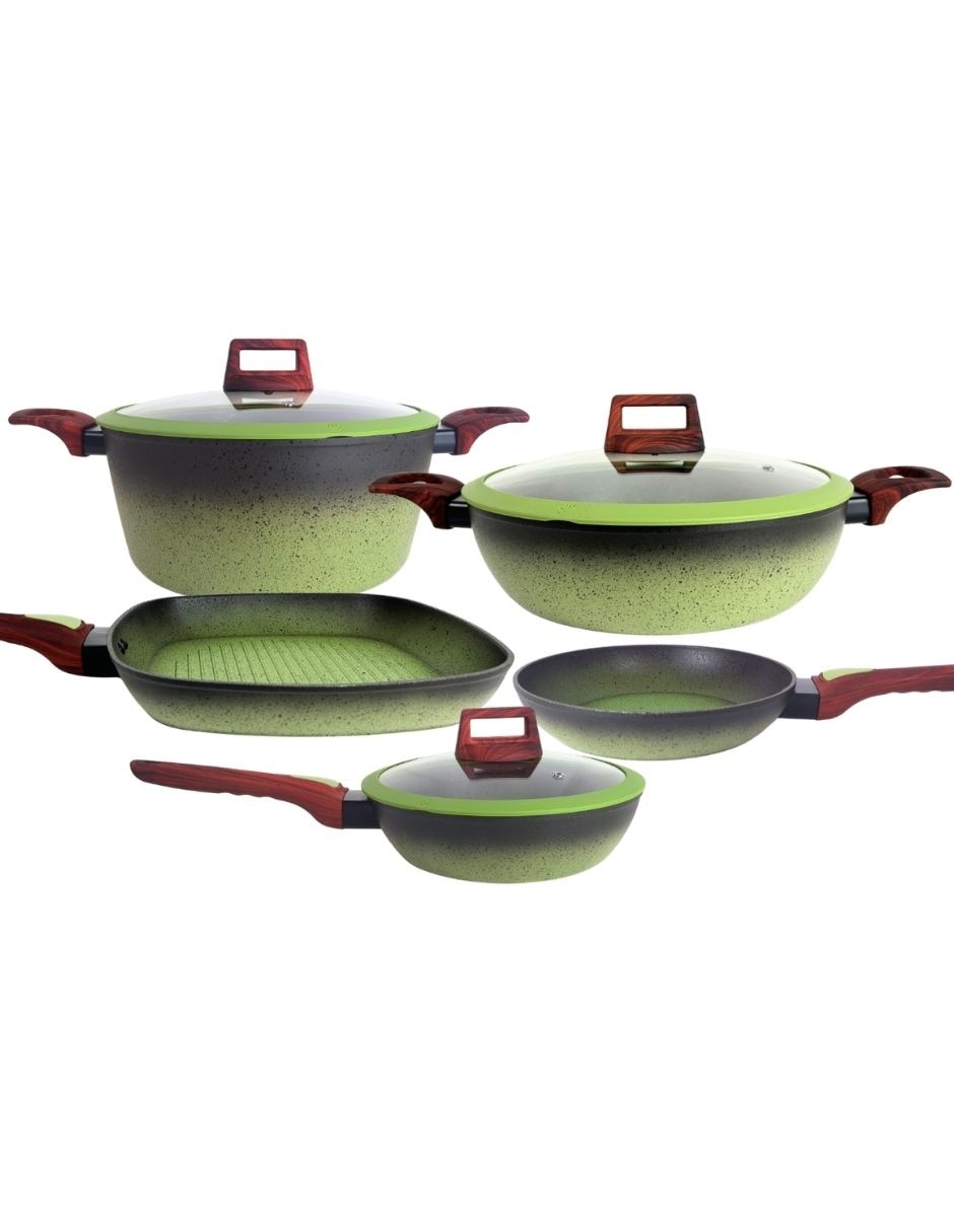 Batería de cocina iris avocado de aluminio forjado antiadherente cerámica 10 piezas